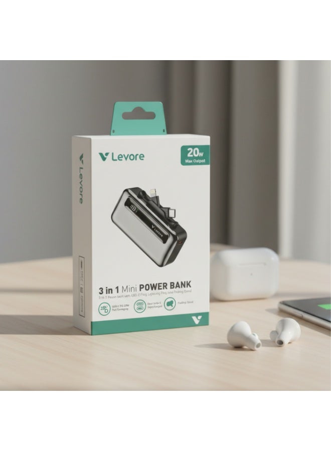 Levore 3-in-1 Mini Power Bank 5000mAh – Portable Fast Charging Power Bank - Image 4